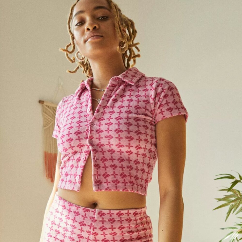iets frans... Pink Terry Cloth Crop Top